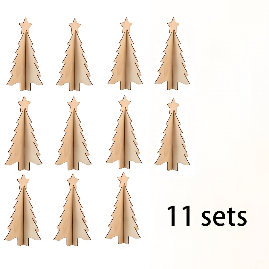 TEMU 11 Sets Of Wooden Blank Christmas Tree Decorative Kits. -dimensional Wooden Christmas Trees Are Suitable For Holiday Decorations, Theme