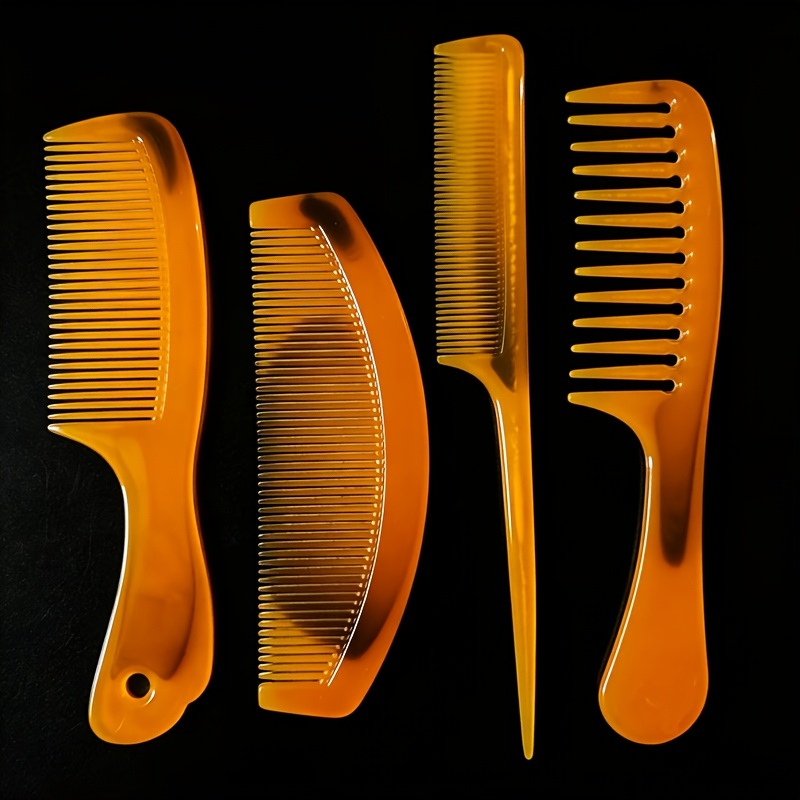 TEMU 4pcs Set Amber-colored Combs. Unisex Wide-tooth And Fine-tooth Tapered Tail Set Styling Combs