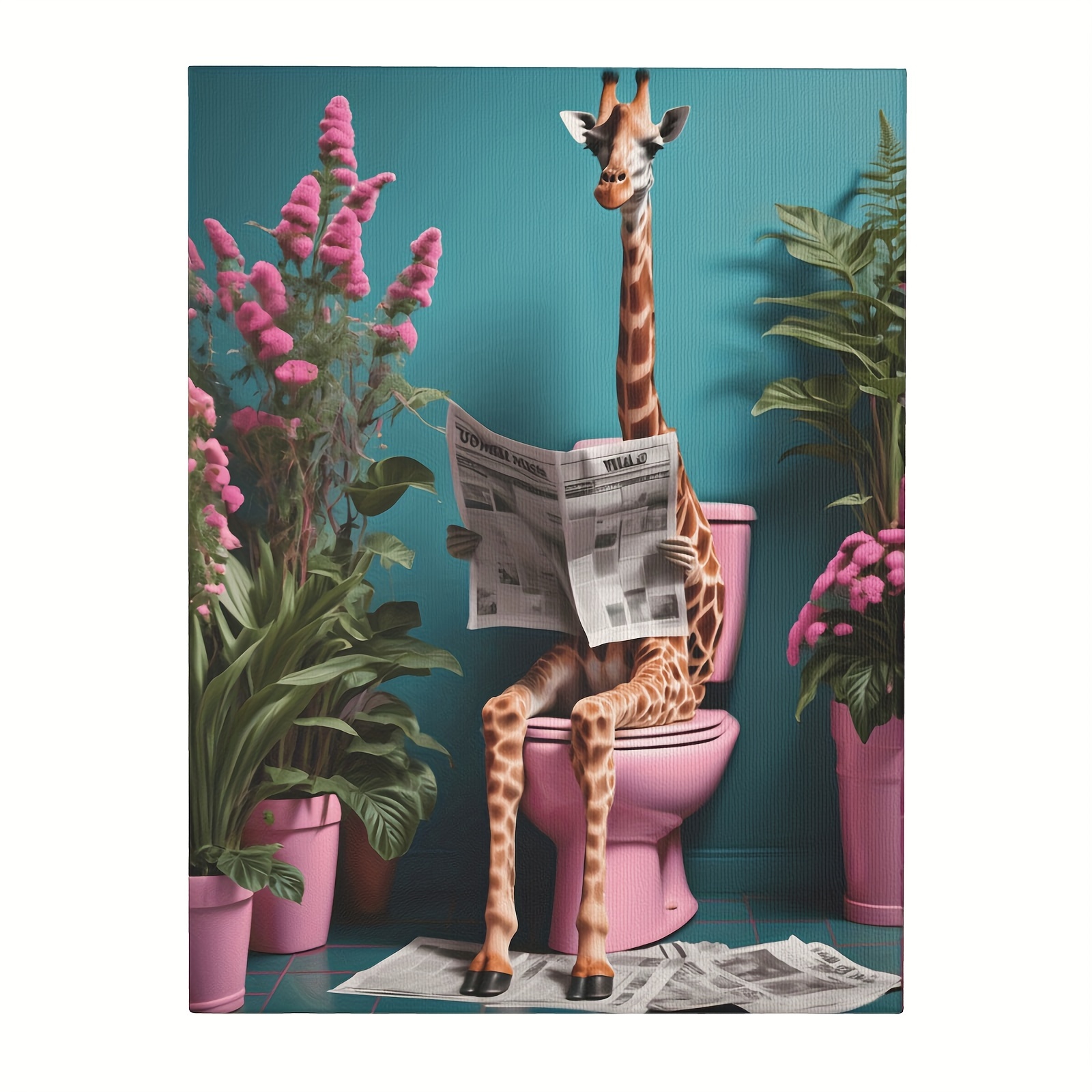 

Funny Giraffe Reading Newspaper On Toilet - High-definition Framed Canvas Art, 12x16" - Perfect For Living Room/bedroom/home Office Decor - Ready To Hang