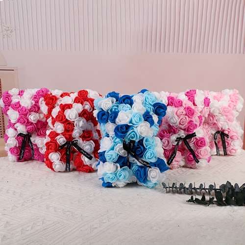 25cm Rose Flower Bear – Cuddly Teddy Bear Gift For Valentine's, Wedding, Birthday, Kids