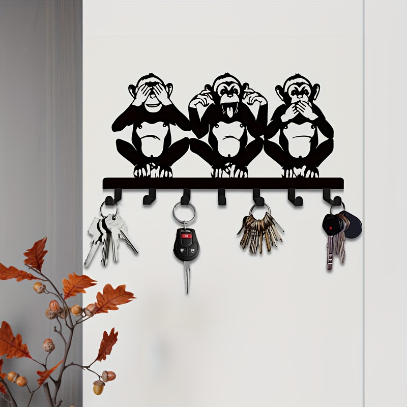 

Charming Trio Of Monkeys Metal Wall Art With Key Hooks - Easy Install, Perfect For Coats, Hats, Towels