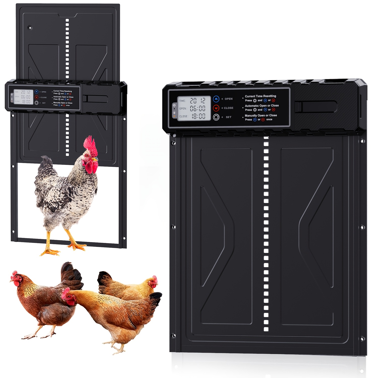 Image of Large Automatic Chicken Coop Door With A Timer And Lcd Screen, Featuring A Door That Prevents , 3 Aa Batteries (batteries Not Included)
