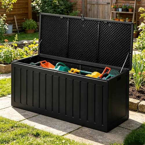 item picture outdoor storage box 138x54x61cm lockable garden tool container black cabinet rack for outdoor storage
