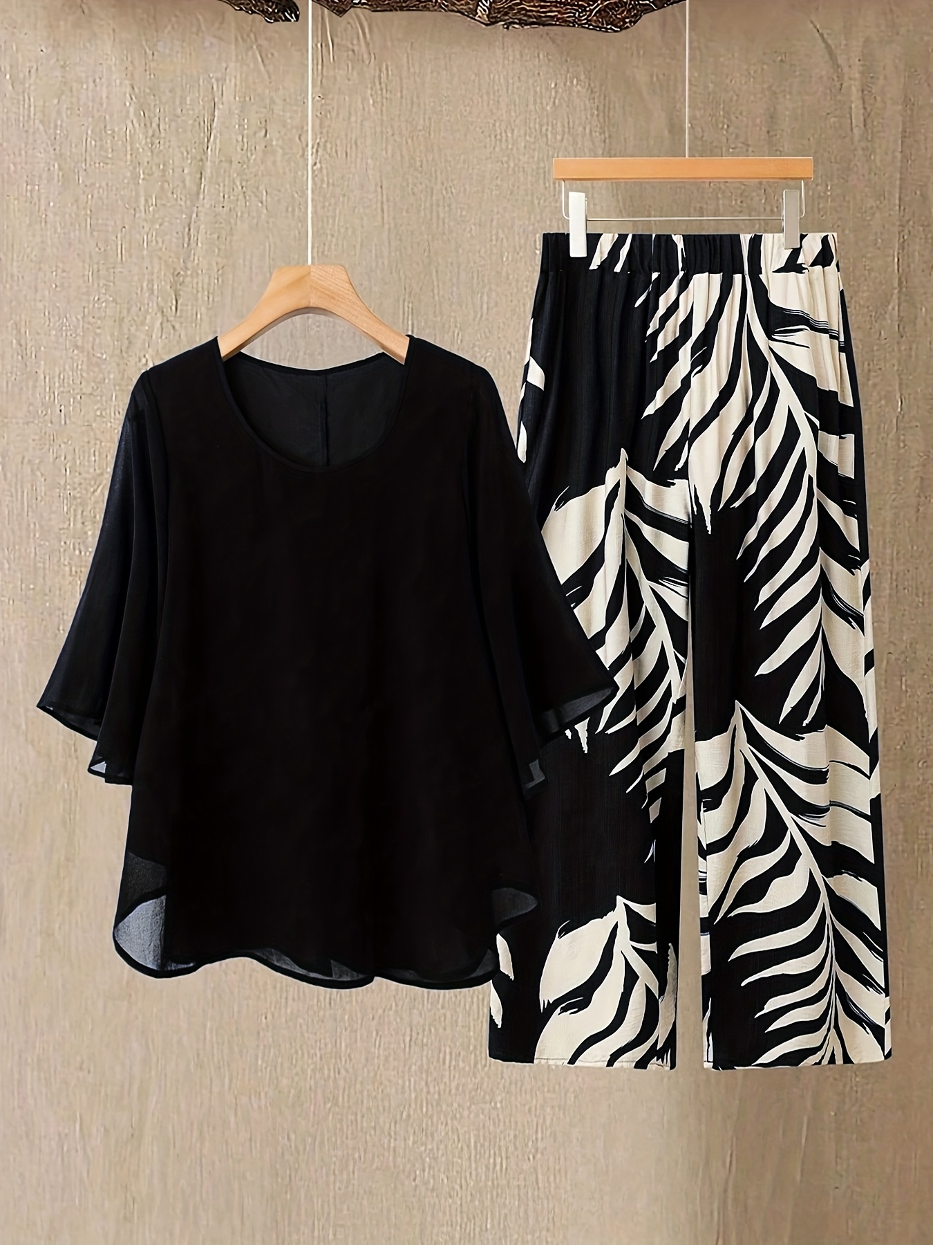 Womens Fashion Suit Round Neck Chiffon Print Long