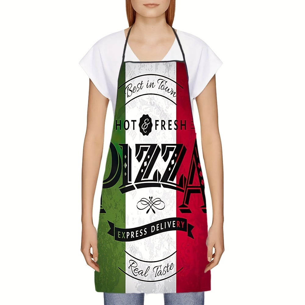 

Colorful Pizza & Letter Print Waterproof Apron - Durable Polyester, Perfect For Cooking & Home Use