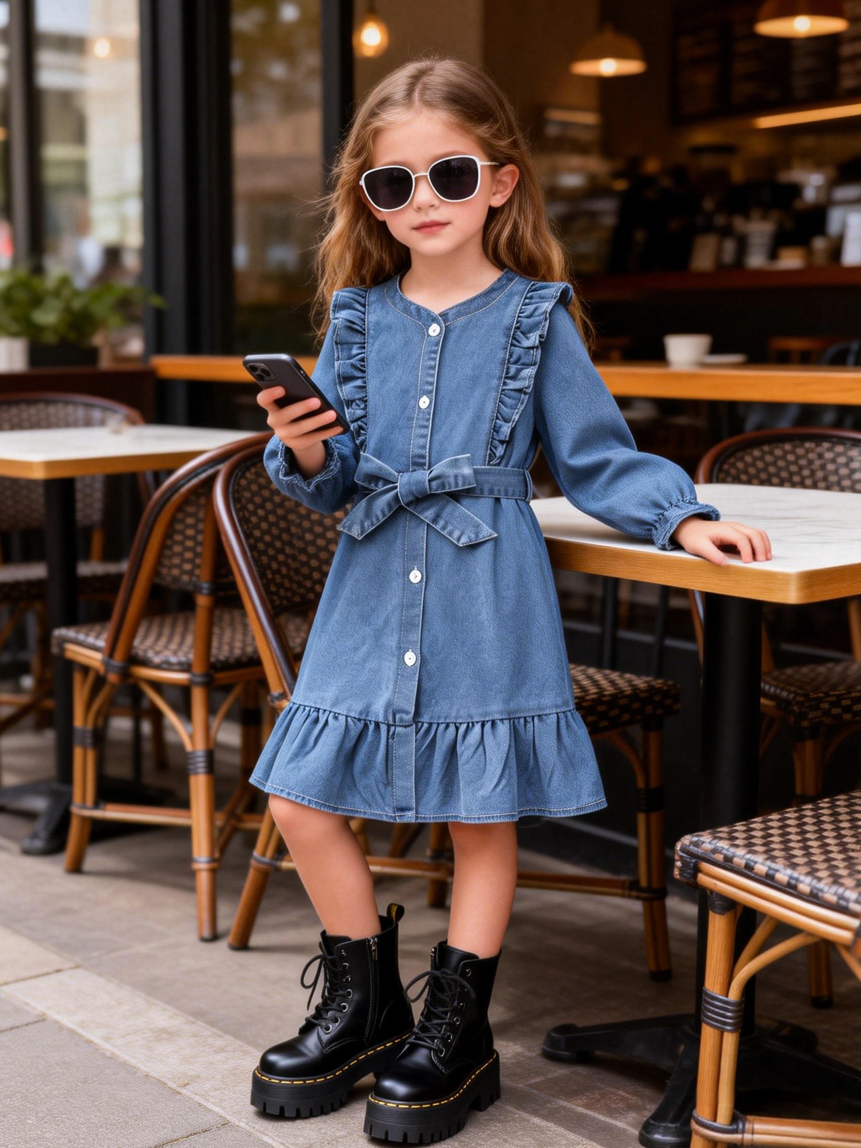 white christmas dresses Girls Denim Dress