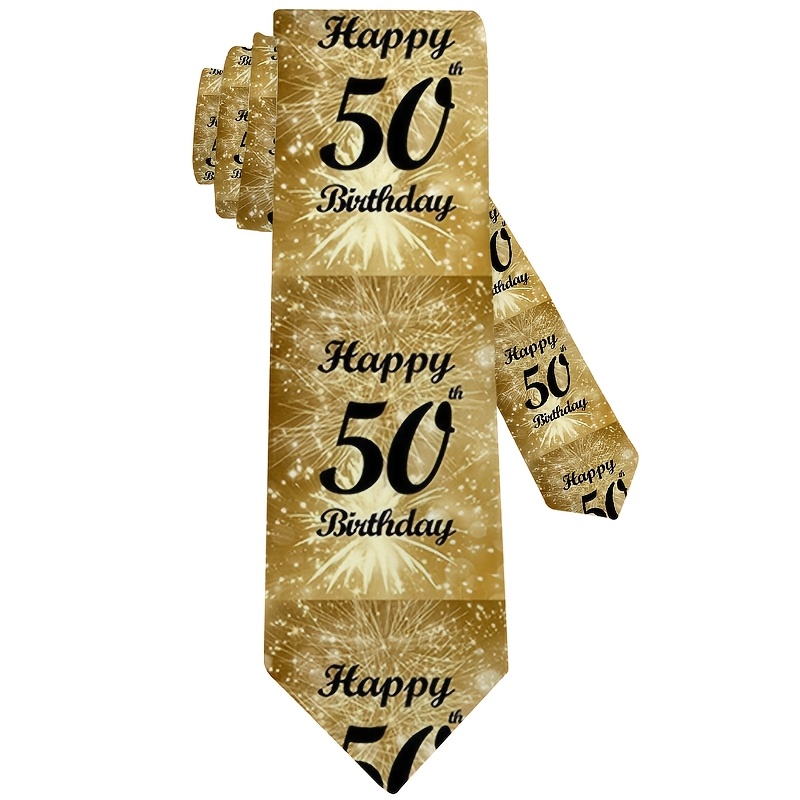 TEMU 1pc, Light Golden 50th Birthday Pattern Printed Tie - Stylish Design, Suitable For Formal Events, Father's Day Gift And Lounge, Formal Event