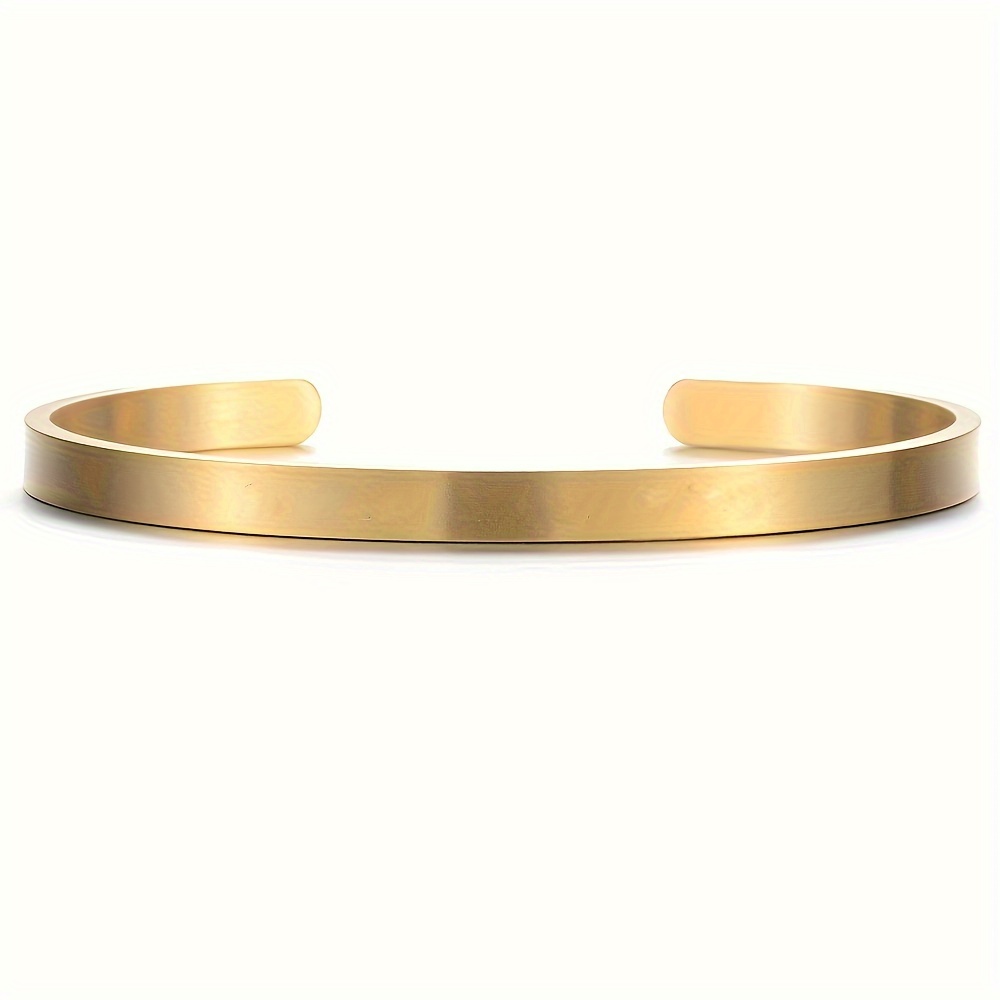 TEMU [customized] Men's 304 304 Stainless Steel Open Bangle Bangle Bracelet, 5mm Wide Matte Cuff, Customized Engraving Name, , Birthday, Text, Date,