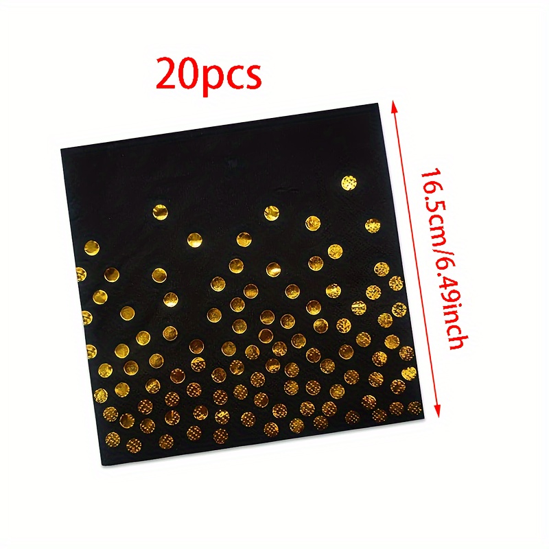 TEMU 20pcs/40pcs/100pcs Black And Golden Napkins Black Napkins Dessert Napkins Happy Birthday Guest Napkins Black Dots Birthday Disposable Paper