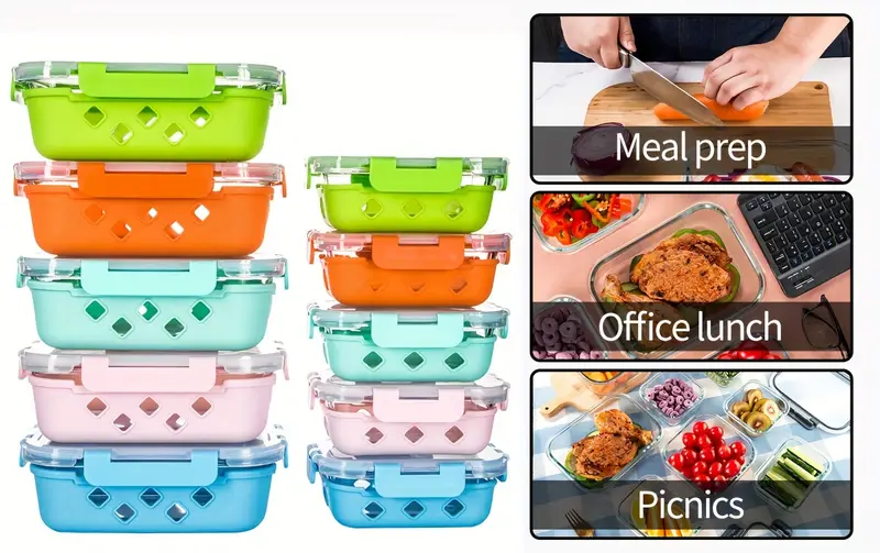 10 pack glass meal prep containers, food storage container set with airtight lids (34oz+12oz), kitchen organization, sleek storage containers, rectangular containers, microwavesafe containers, dishwashersafe containers, reusable containers, healthconscious , meal preppers Product details 0