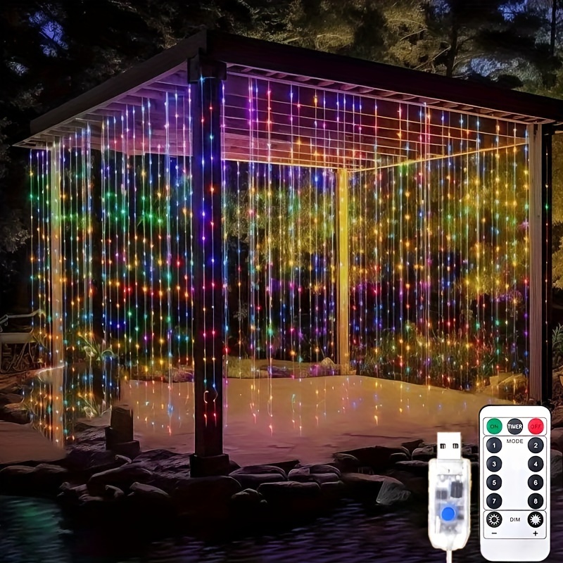 USB Plug-Powered LED Curtain String Lights, 8 Modes Flickering, Remote Controlled, Infrared Sensor Function, Plastic Material, Perfect for Festive Occasions and Home Decor