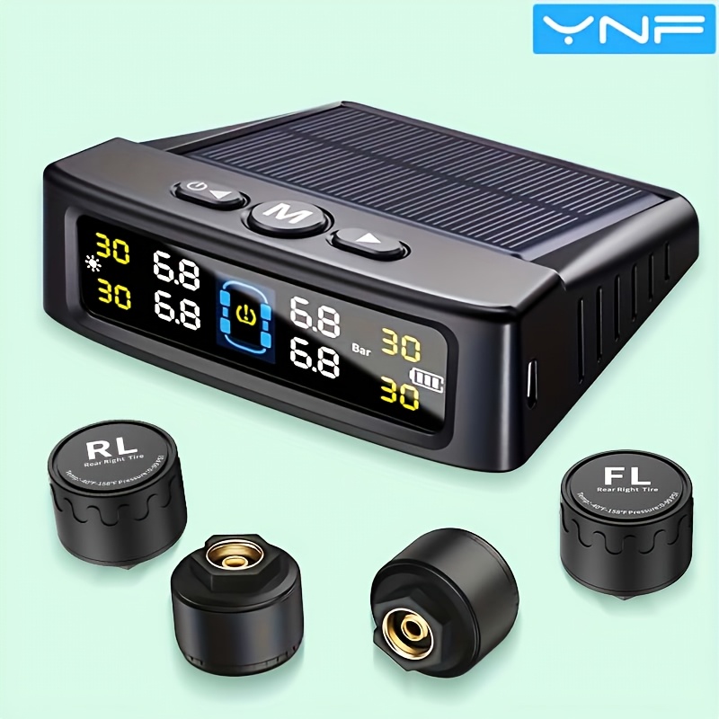 Image of Ynf Solar Tpms, Equipped With 4 External Sensors, Monitors Tire Pressure And Temperature In Real-time, Easy And Non-destructive Installation, Vibration Sensing Switch, Display Is Clear At A .