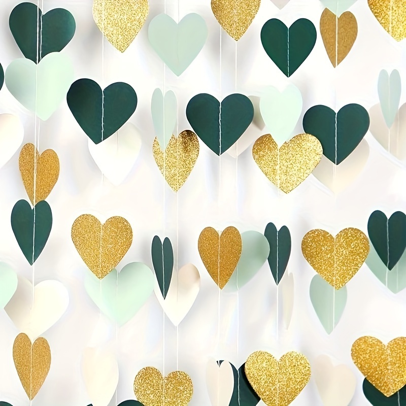 

8m Heart Garland In Golden, - Weddings, Birthdays, Bachelorette Parties & Engagements - No Power Needed, Paper Material