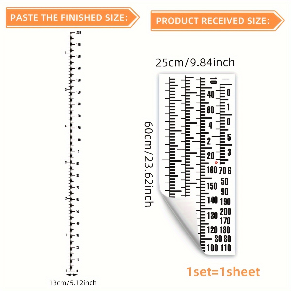 1pc (25 X 60cm) Minimalist Height Sticker Measurement Height Ruler Background Wall Sticker (ms3256-yl)
