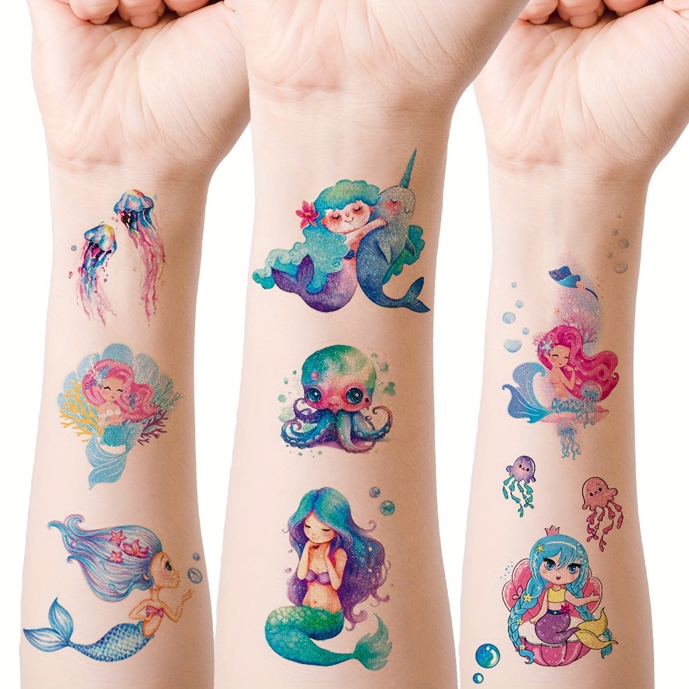 Paquete 6 Tatuajes Temporales Brillantes Sirena Unicornio - Temu Mexico