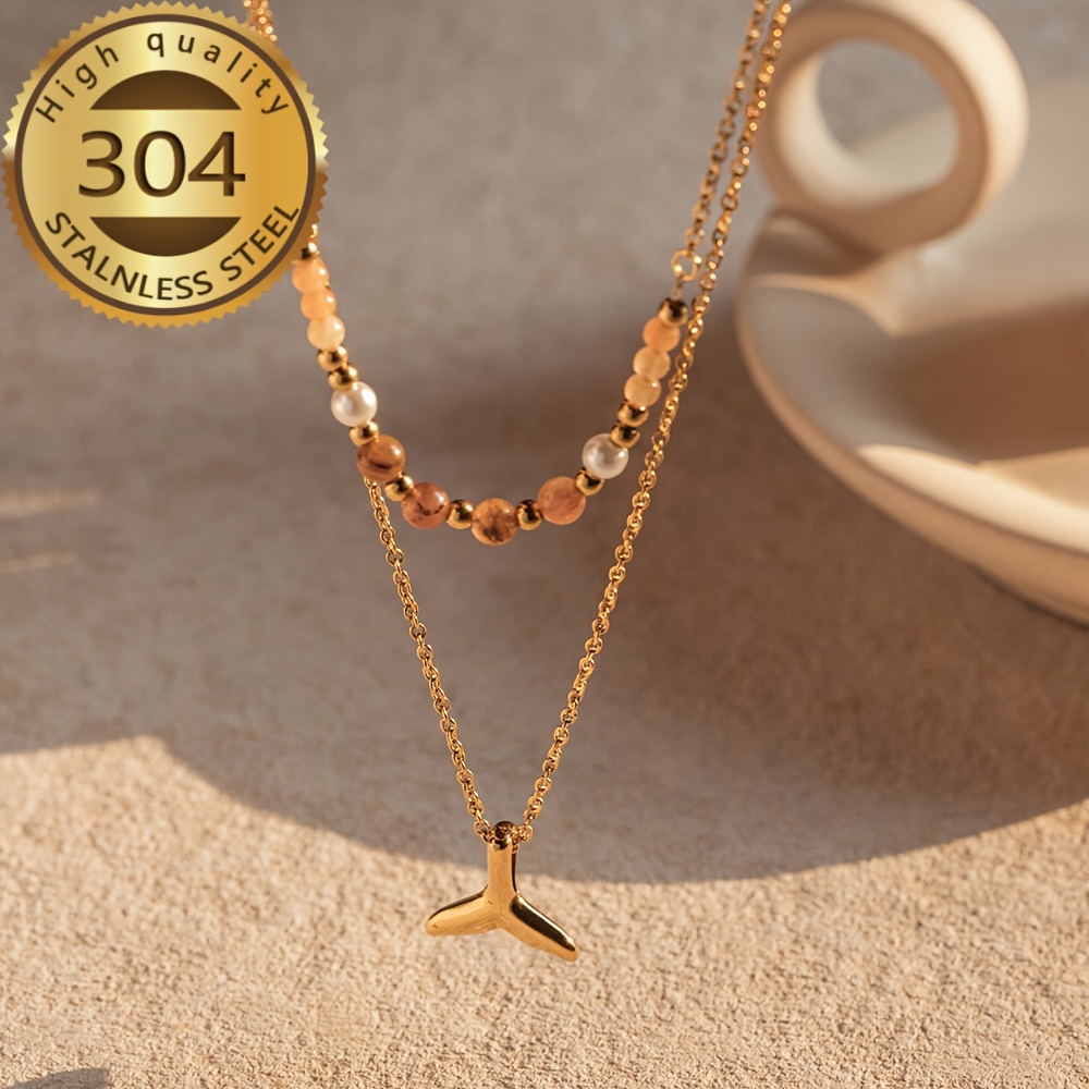 18K Gold-Plated Double-Layer Fish Tail Pendant Necklace