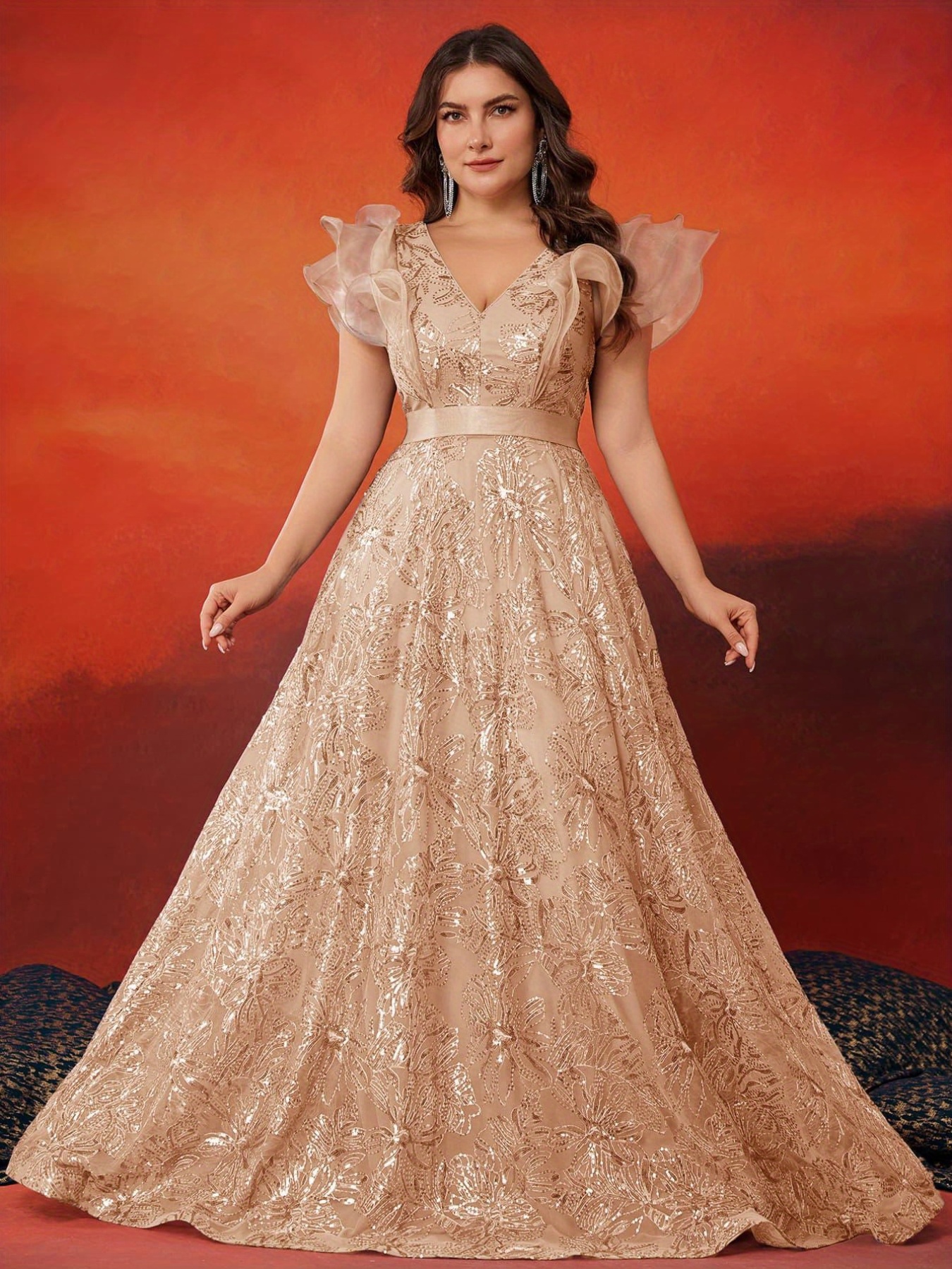 plus size formal summer dresses Cravure Plus Size Solid Color Waist Slimming Long Dress, For Christmas Maxi Women Outfit Wedding,2XL main image 0