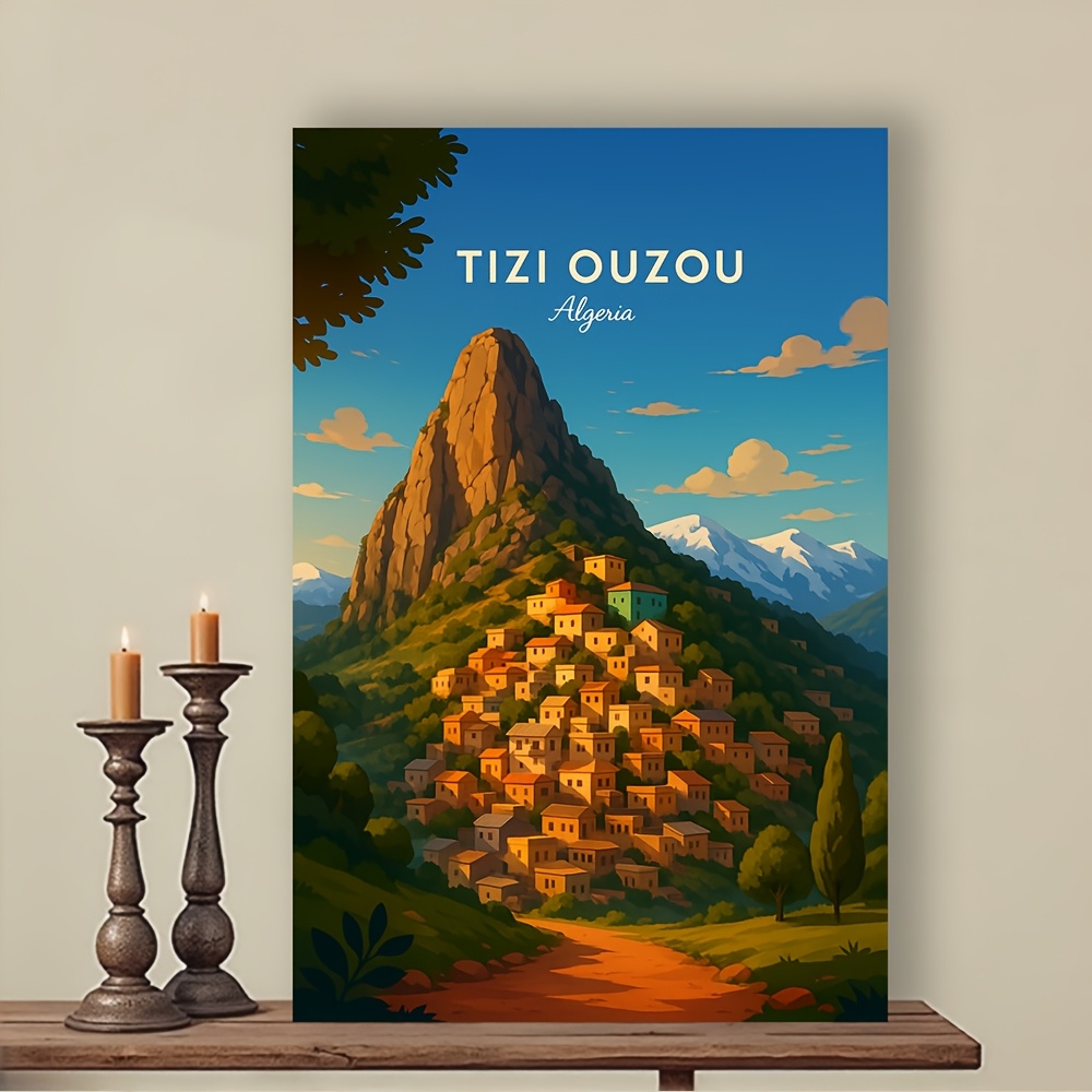 1pc affiche village de montagne   ouzou algérie - impression sur toile   cadre, décoration murale paysage nord-africain avec villages berbères traditionnels, pour salon, chambre, bureau, café - idéal cadeau souvenir voyage en algérie, décoration dintérieur, œuvre   imperméable, impression scénique,    , art de chambre, haute qualité, design intérieur