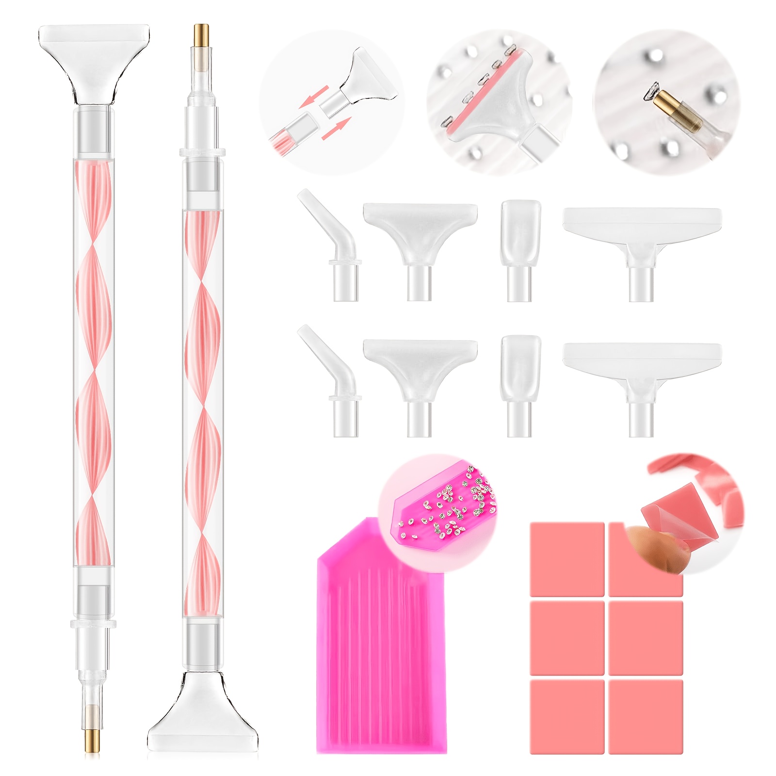 TEMU Rhinestone Picker Tool Kit: 2pcs Rhinestone Picker Handle, Dual-ended Rhinestones Applicator Dotting Pen With 12 Upgraded Plastic Replacement