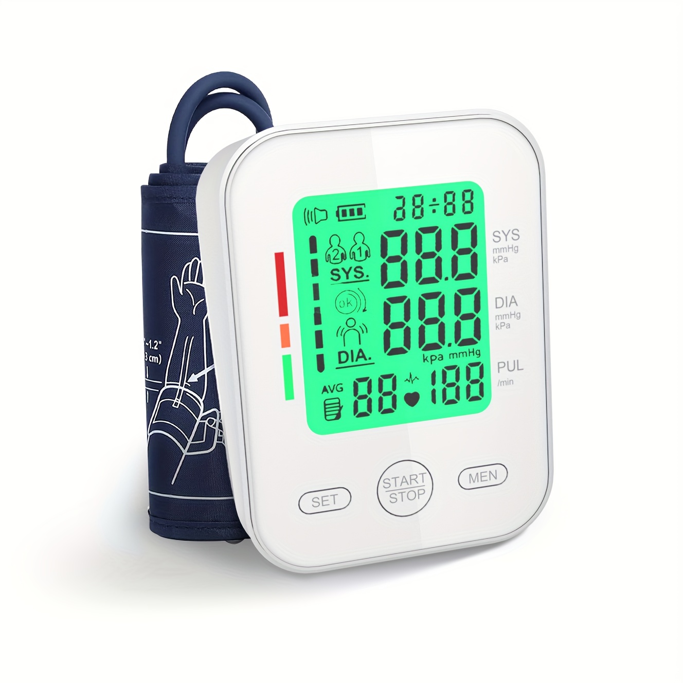 Fully Automatic Upper Arm Blood Pressure Monitor with Adjustable 22–42cm Cuff, Large LCD Display, 2 × 99 Memory, Heart Rate Monitoring, Positioning Guidance (Measuring Pose Reminder), 60‑Second Readings, Battery or USB Powered, Home Use & Elder Care - Image 4