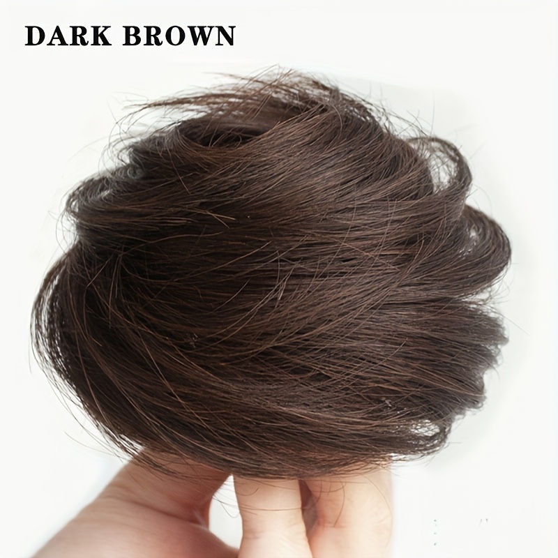 Image of Y2k Style Women's Bun Extension Clip - Elastic Rubber Band, Synthetic Straight Hair Bun