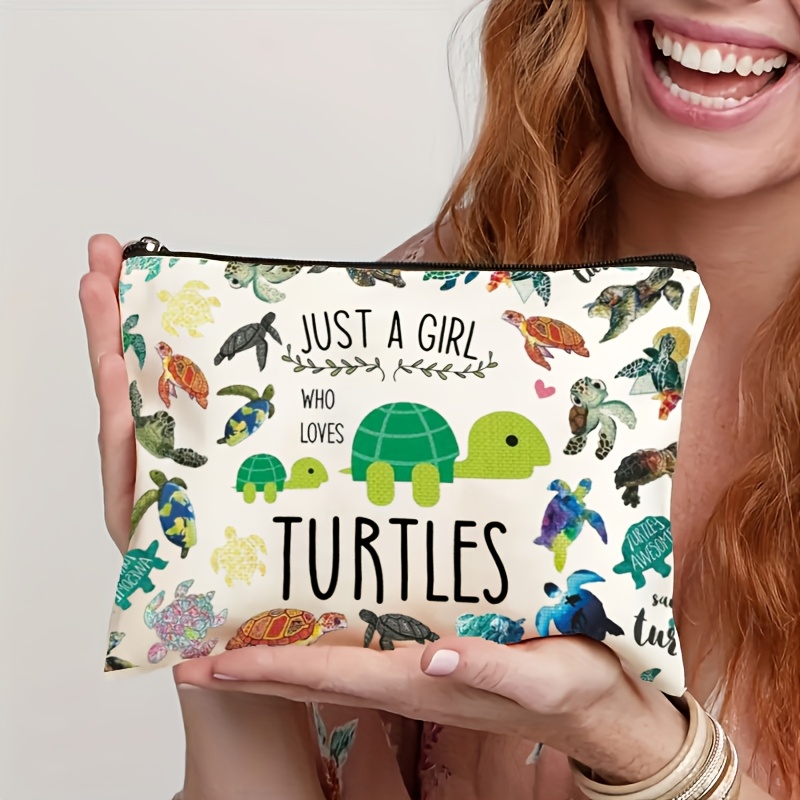 

Canvas Turtle Print Toiletry Bag - Lightweight, Foldable Makeup Pouch With Zipper - Easy Clean, - Multi-functional Cosmetic Travel Bag, Pencil Case, Snack Organizer - Ideal Gift For