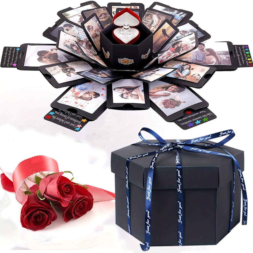 Ručno izrađena uradi sam 6-strana eksplozivna kutija sa skrivenim pretincem za iznenađenje i okvirima za fotografije - Višeslojna sklopiva kutija za darove za vjenčanja, rođendane, Božić, Valentinovo - Album za uspomene (Papirnata izrada za s i)