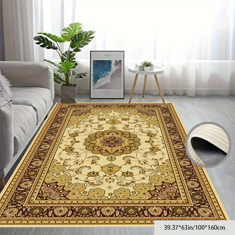 

Yellow Vintage Printed Carpet Brown Floral Design Printed Carpet European Style Carpet Soft Machine Washable Carpet For Living Room Bedroom Parlor Office Etc