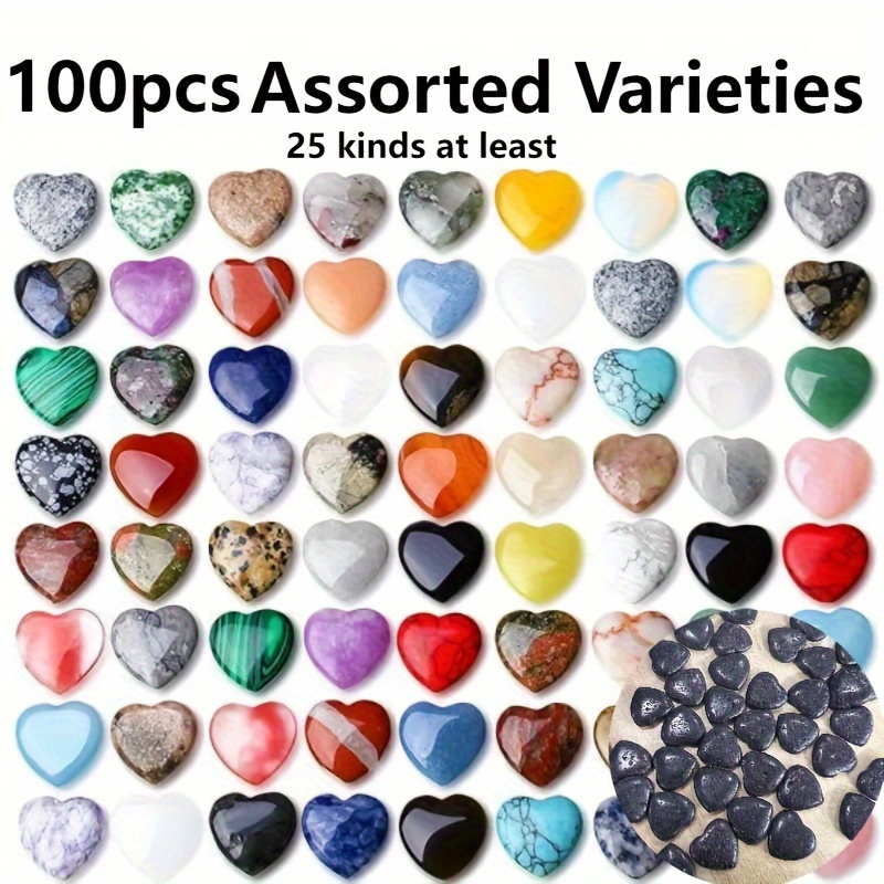100pcs Assorted Varieties 2cm Natural And Synthetic Crystal Random Heart