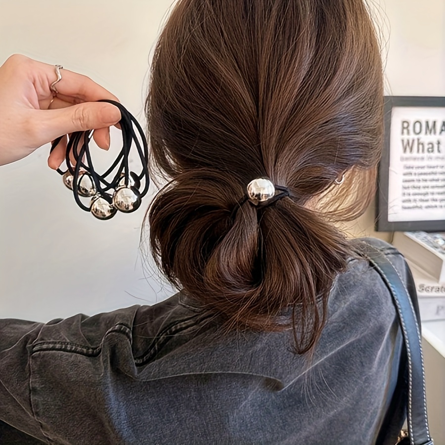 6 Ultra-Bright Silvery Elastic Hair Ties, Decorative Ponytail Holders