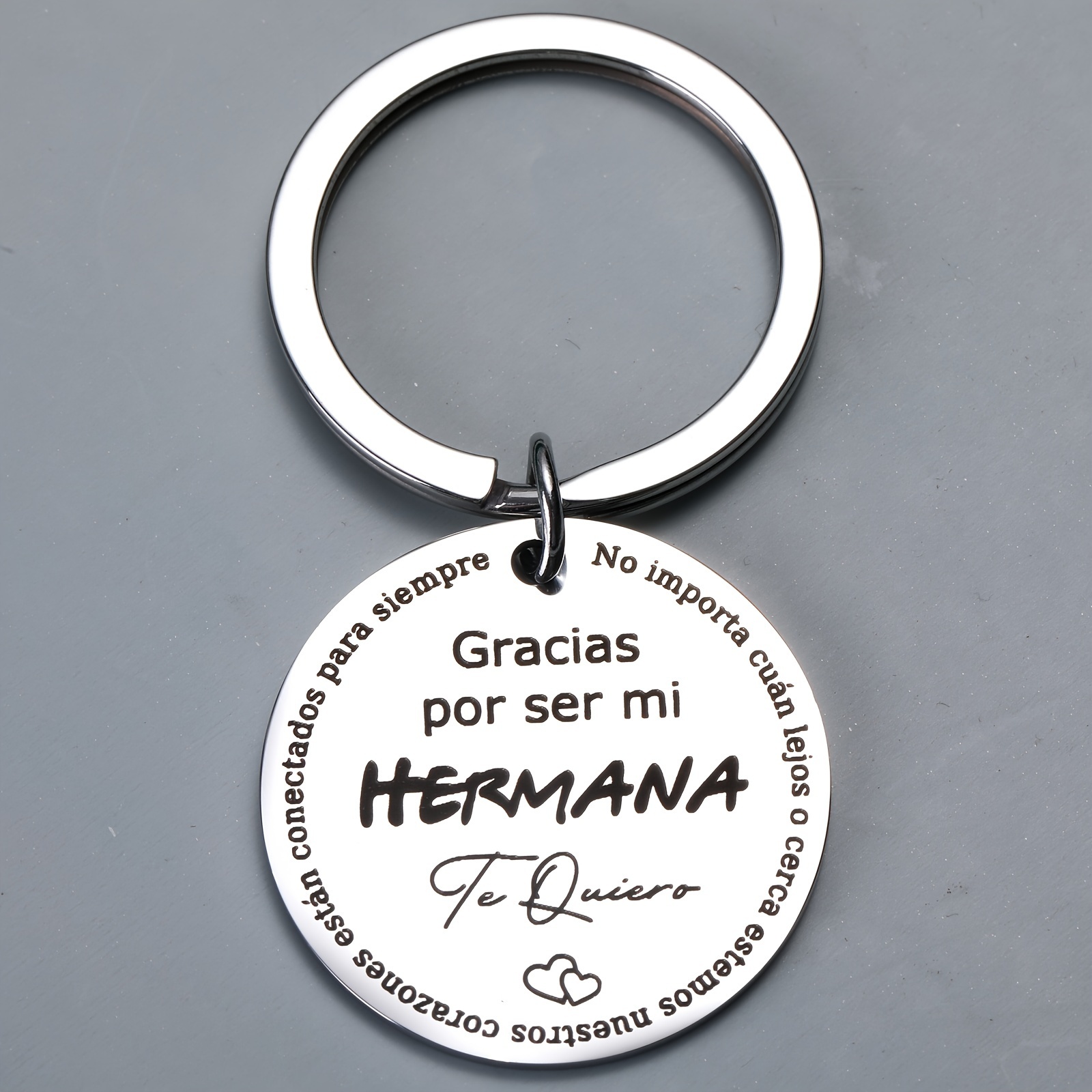 

gracias Por Ser Mi Hermana" Personalized Keychain - Stainless Steel, Classic Quote, Round Shape, Single Piece, Decorative, Women's Keychain, Thanksgiving, Round Ring Clasp, Kocheway Brand