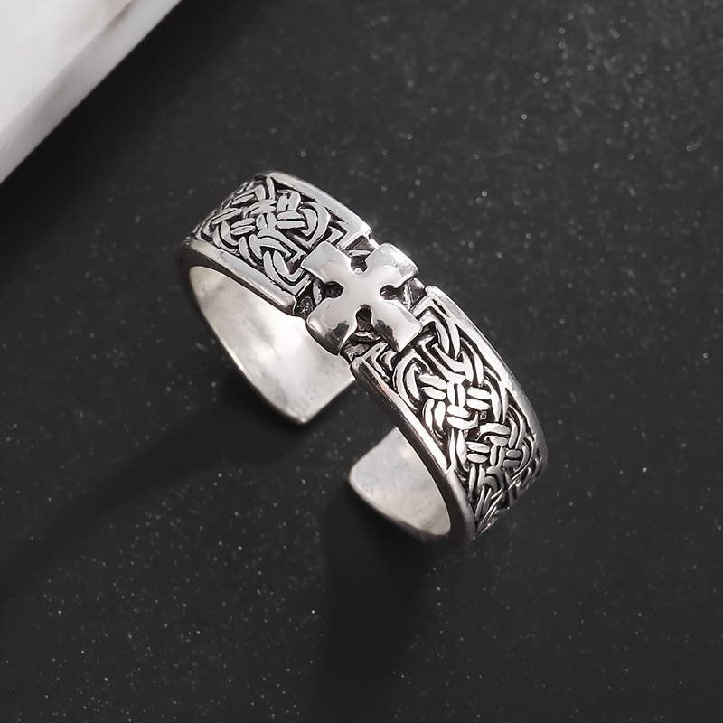 Image of 1pc Fashion Retro Ring For Men And Women With Cross Opening Adjustable Punk High-end Party Jewelry Gift