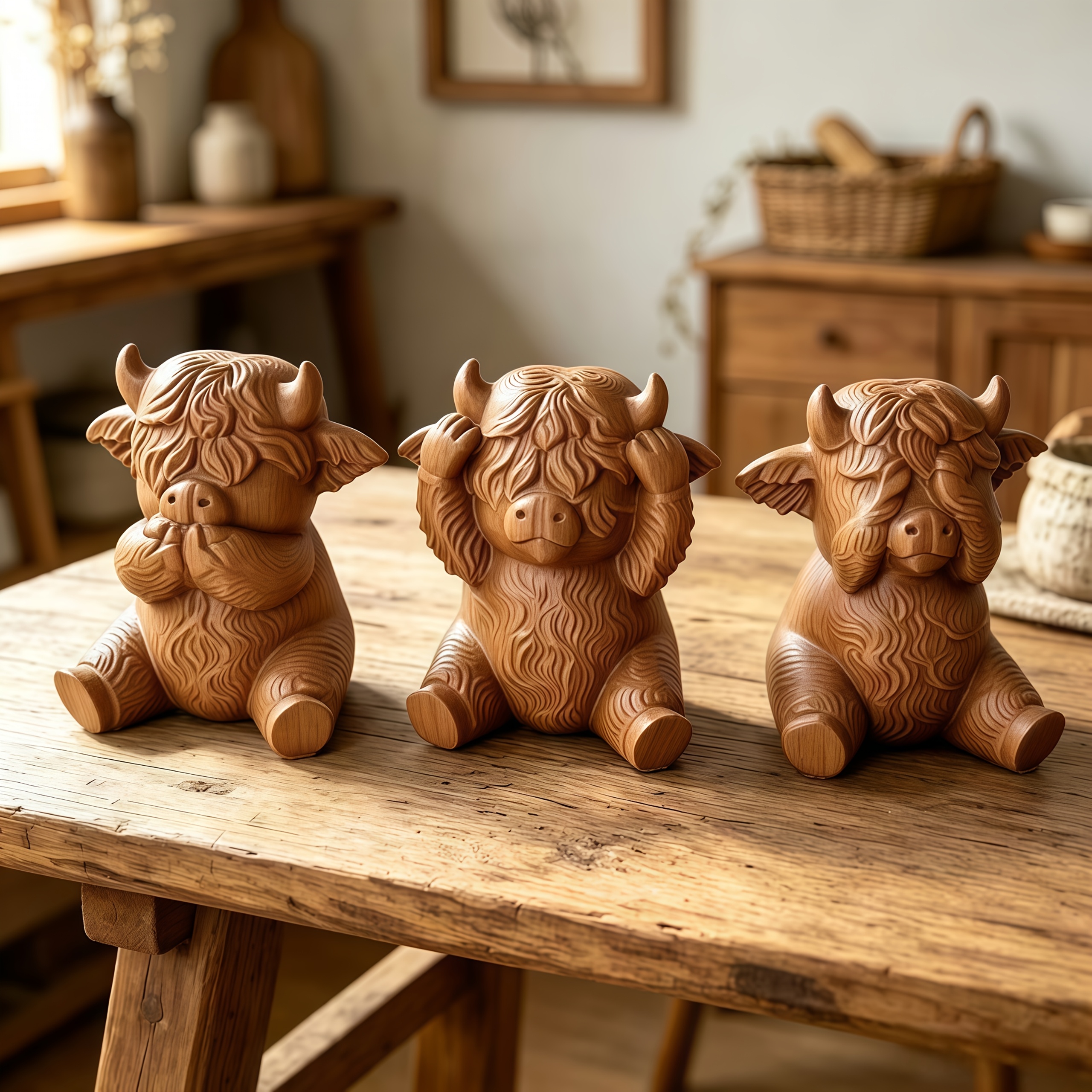 3pcs cute see     speak     small sculptures light brown texture suitable for home window sills office desktops suitable for     who like   style decorations