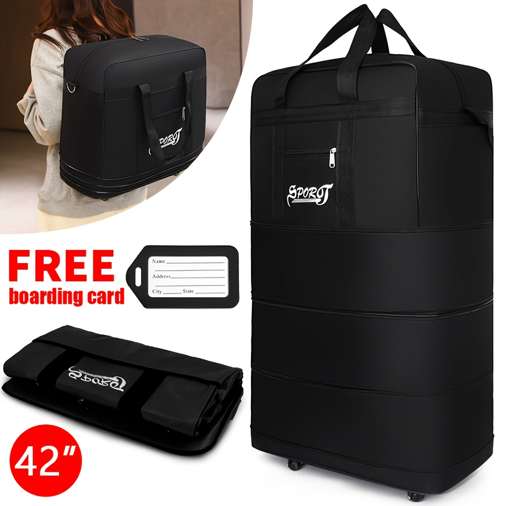 TEMU 42" Expandable Folding Luggage Suitcase With 360° Spinner Wheels & Built-in Boarding Pass Holder - Durable Polyester Travel Bag For Business