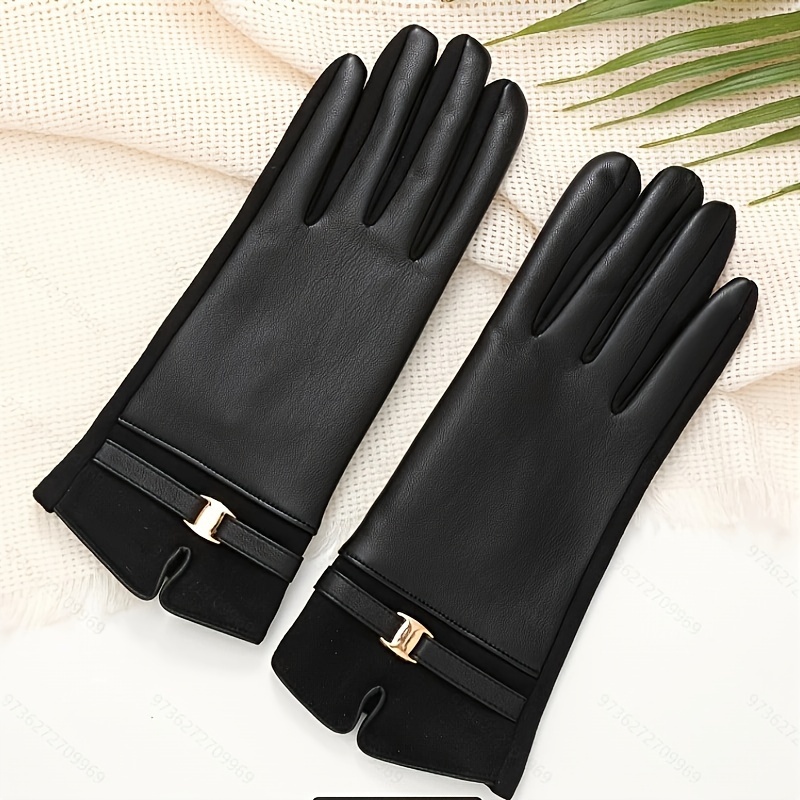 TEMU Women's Suede Gloves With Temperament, Warm And Windproof Gloves With Thickened Velvet, Touch Screen Gloves