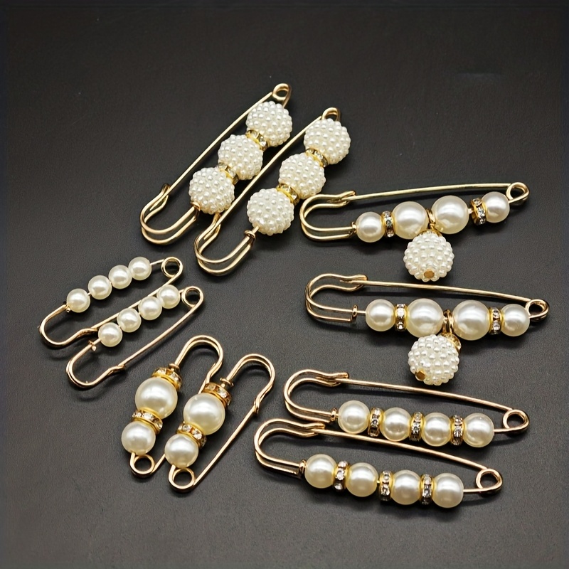 Image of 10-pack Fashion Bead Pins For Clothing, Scarf Shawl Clips, Adjustable Skirt Belt Holders, Jacket Shirt Bag Decorative Additions (white)