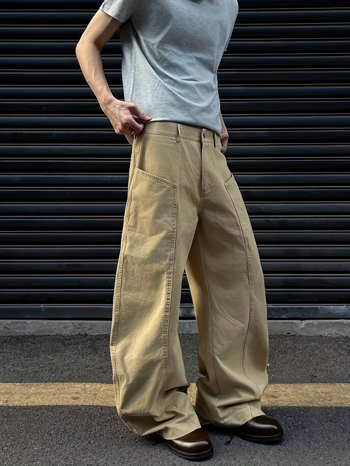 *'S Vintage Streetwear Cargo Pants Loose Fit Wide Leg Trousers, Beige/  Tan/ Brown/ Black/ Dark Green/ Gray/ White/ Non-Stretch Fabric for