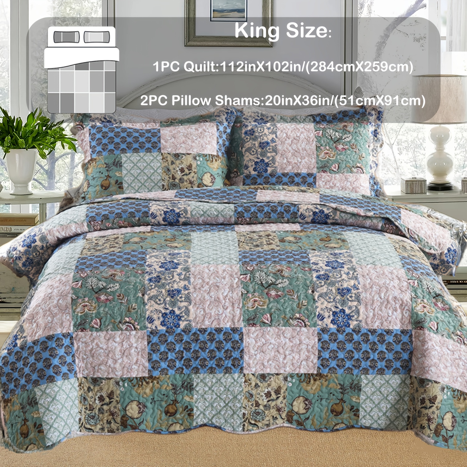 TEMU 3pcs Green Paisley Quilt Set King/ Queen Boho Bedspread Coverlet Set, Soft Lightweight Paisley Floral Pattern Bedding For All Season