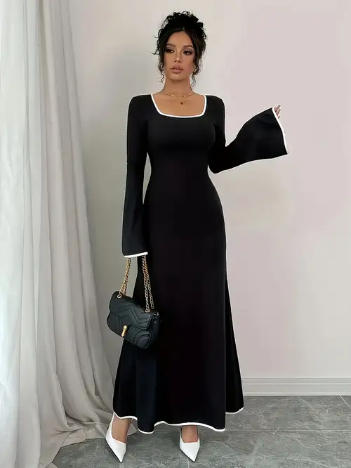 Spring/Autumn New Arrival Cross-Border * Neckline Sophisticated * *-Block Elegant Dress, on European Site Spring/Autumn New Arrival Cross-Border * Neckline Sophisticated * *-Block Elegant Dress, on European Site