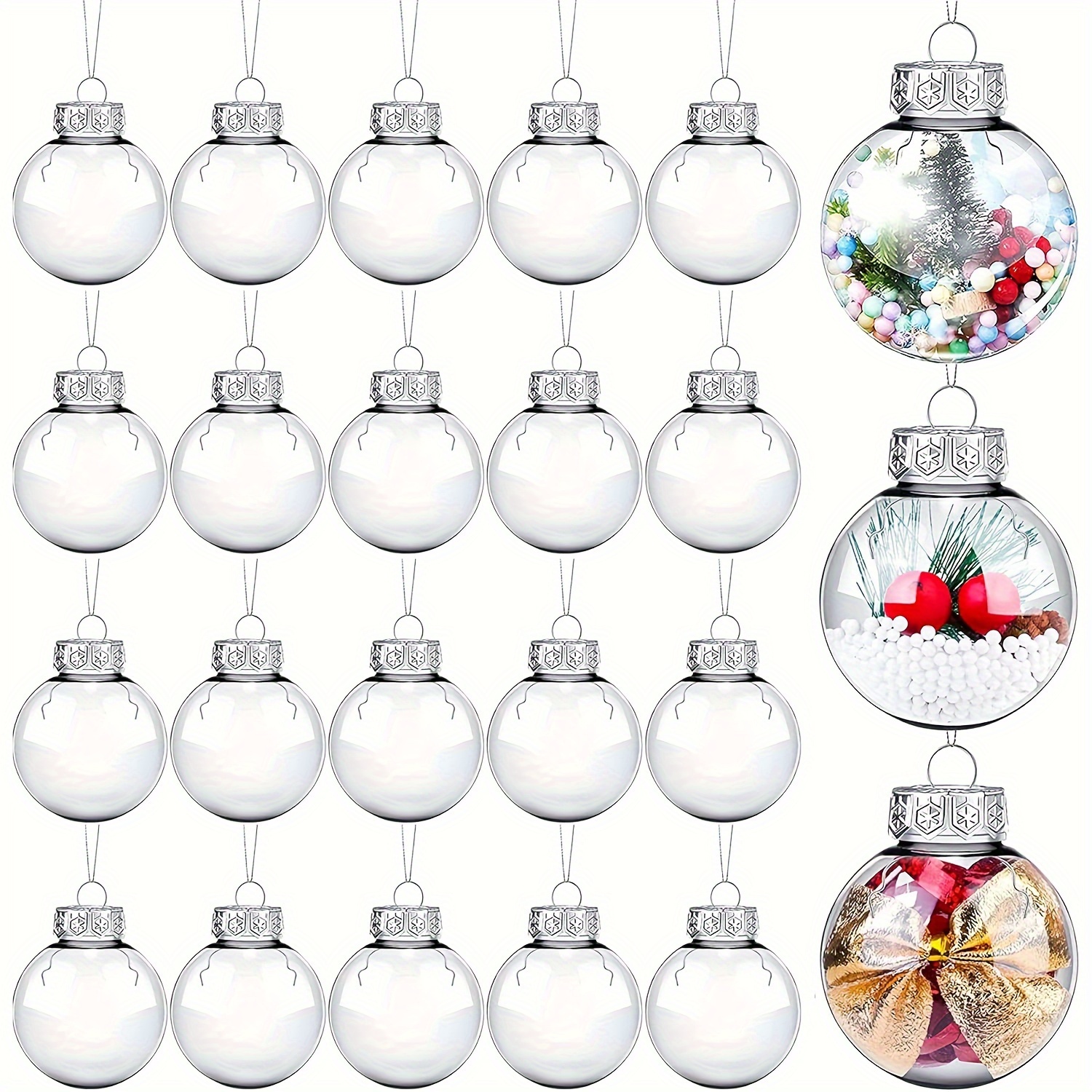 

20pcs Refillable Clear Christmas Ornaments - 2.36" Diy Plastic Baubles For Tree Decoration, Holiday Crafts, Best For Christmas