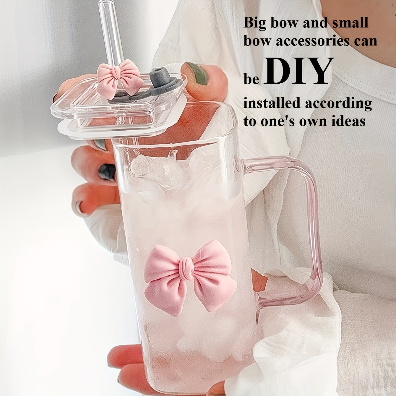 TEMU 1pc 400ml/14oz Glass Tumbler With Straw And Handle For Christmas, Halloween - Heat-resistant, Transparent, Pink , Reusable, Suitable For Home,