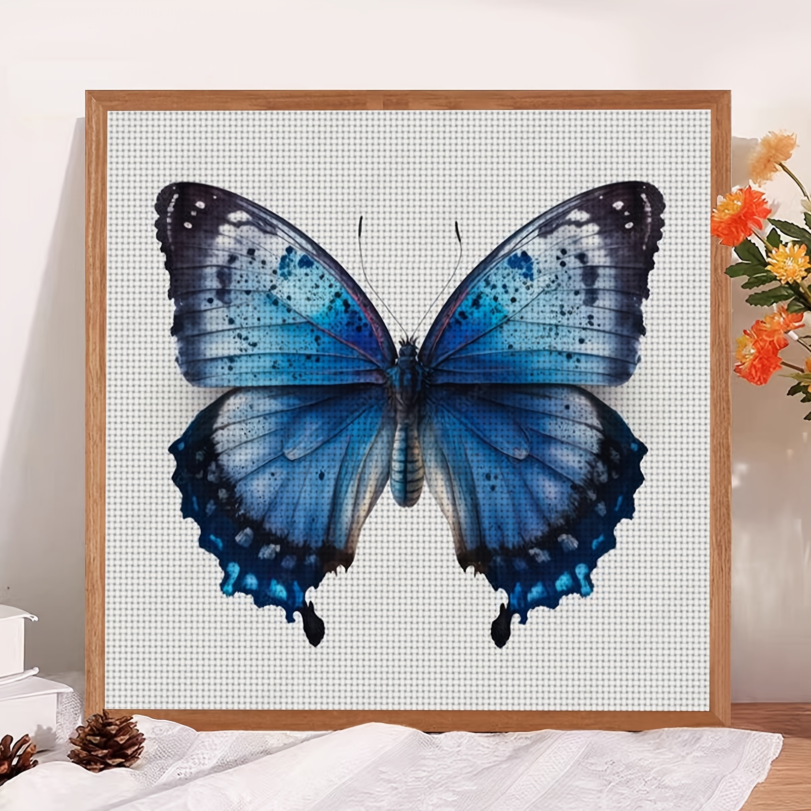 Cross Stitch Kit, Blue Butterfly Pattern, Frameless