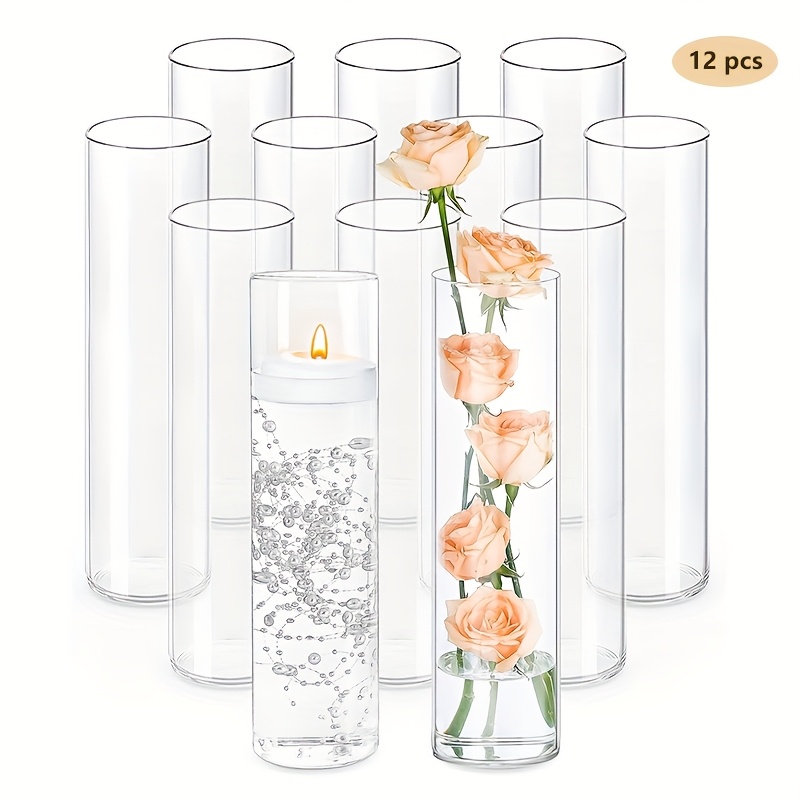 12pcs Retro Glass Cylinder Vases Suitable For Floating Candles & /artificial Flowers - Tall Slim Vase For Wedding Centerpieces, Party Decor, Table Decorations