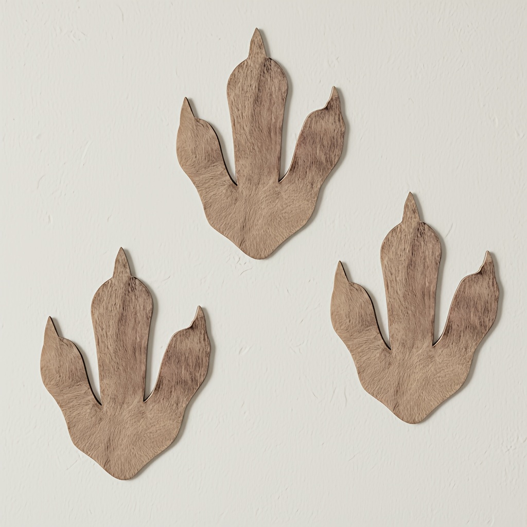 Image of 3pcs Wooden Dinosaur Footprints - Rustic Jungle Theme Wall Art Decor For Bedroom, Durable Artificial Wood, Perfect For ' Rooms, Dinosaur Room Decor