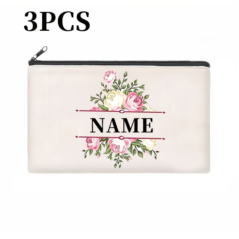 TEMU 1pc/3pcs Custom Name Cute Pink Elements Cute Makeup Bag, Durable And Large Capacity, Suitable For Parties, Travel, Shopping - Lightweight,