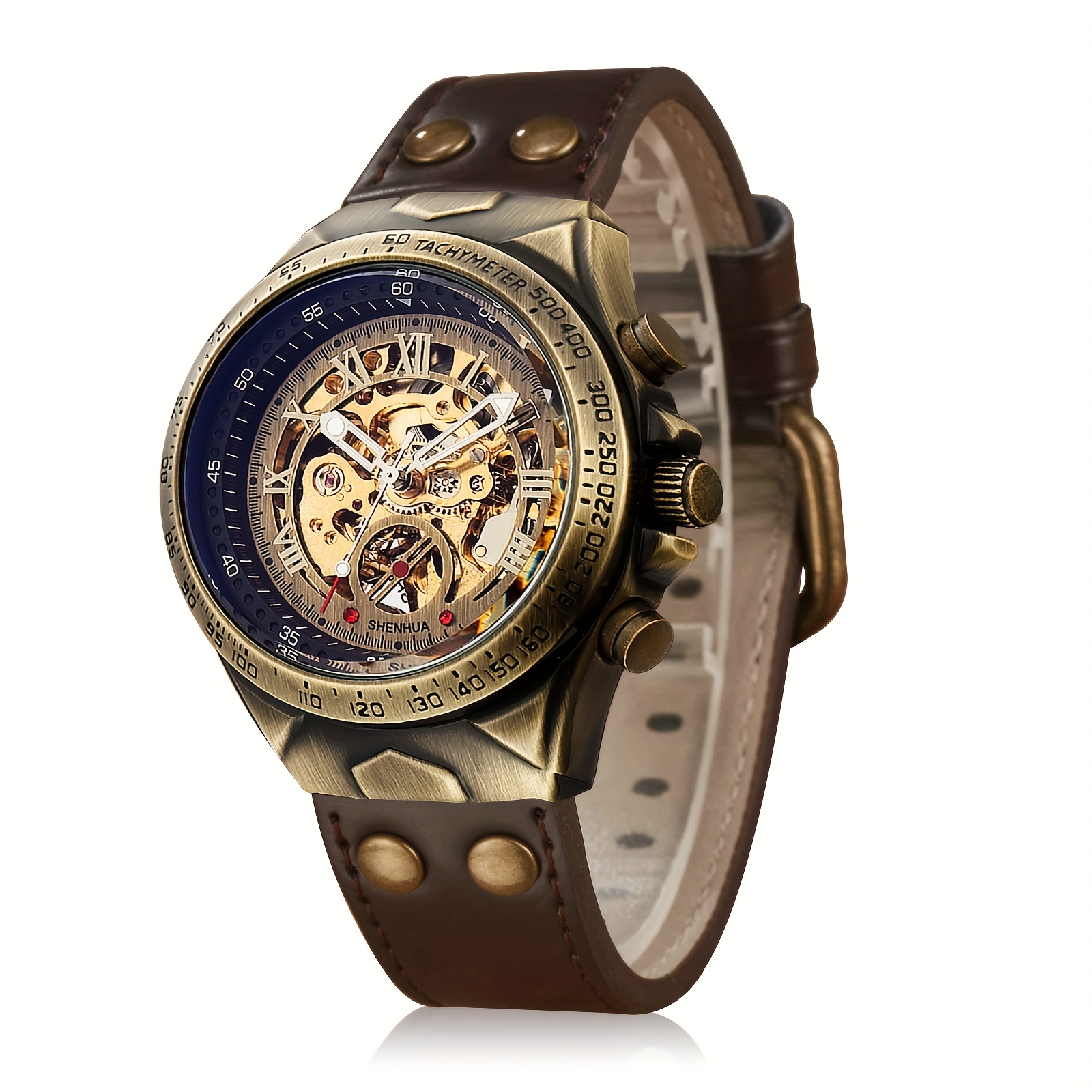 1 Men'S Automatic Mechanical Watch - Classic Hollow Dial Retro Luxury Watch with Exposed Skeleton Movement, Golden-Tone Hands & Roman Numerals, Precision Timekeeping, Durable Silicone Strap - Ideal Gift for Men, Christmas, Birthdays