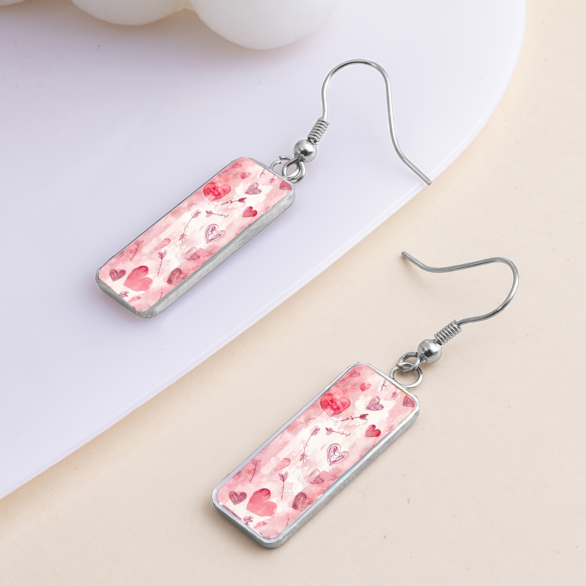 Women's Sweet Elegant Pink Heart Drop Earrings