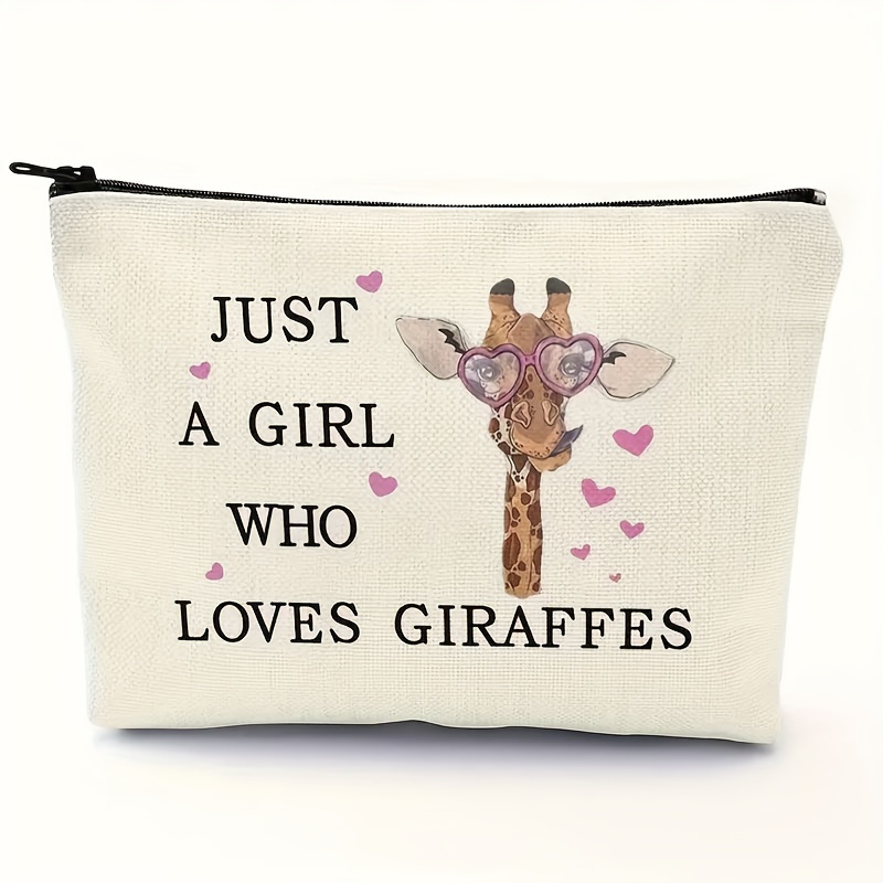 

Chic Giraffe Canvas Makeup Bag - Lightweight, Foldable Cosmetic & Toiletry Travel Pouch With Zipper Closure - Perfect Gift