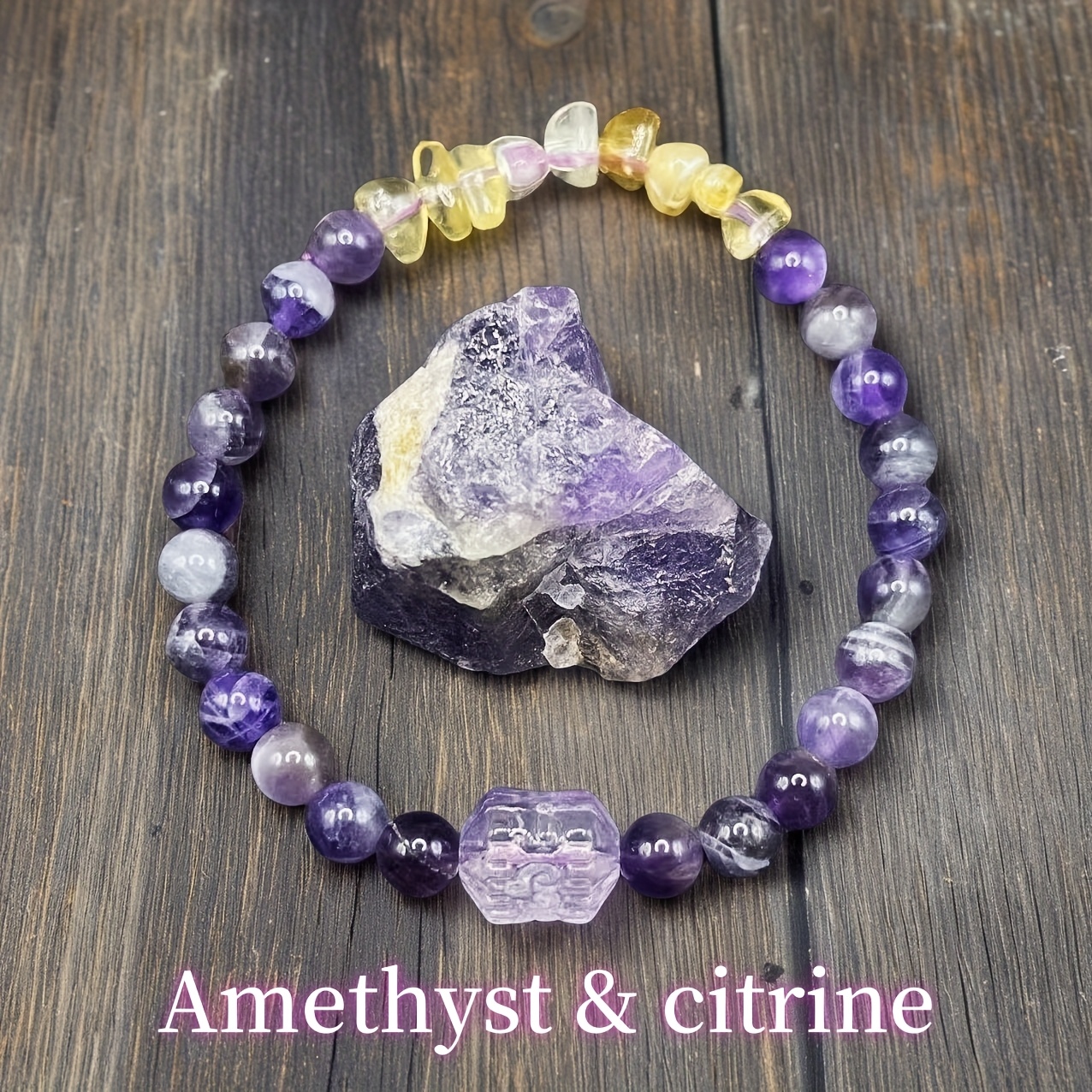 Amethyst and Citrine Bracelet, Two-Color Lucky Charm