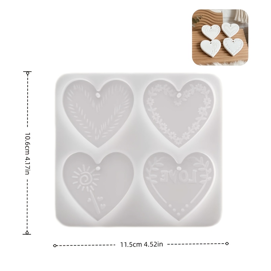 TEMU Clay Mold, 4pcs Heart-shaped Relief Hanging Silicone Mold, Handmade Aromatherapy Candle, Gypsum Sheet Decoration Mold, Drip Resin Silicone Mold,